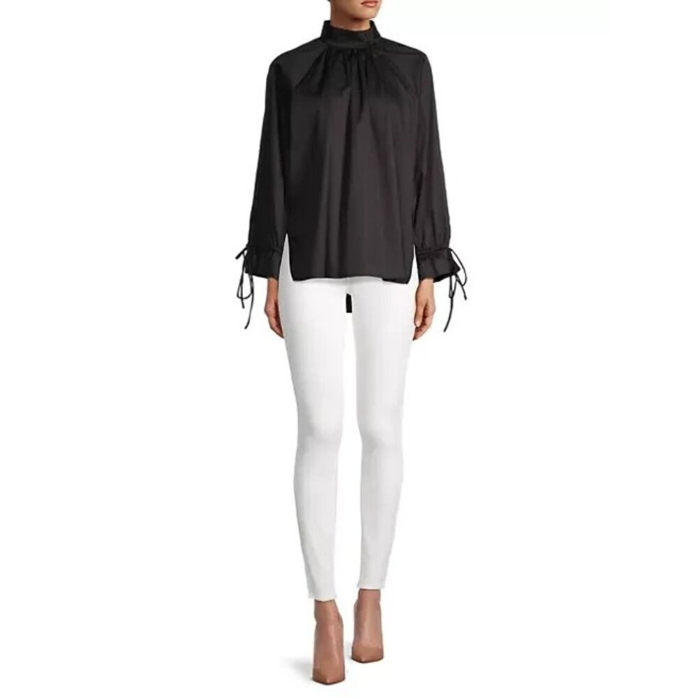 NWT Harshman Bianca Blouse/Black Long Sleeve Mock Neck Cotton Var Sz-Retail $225
